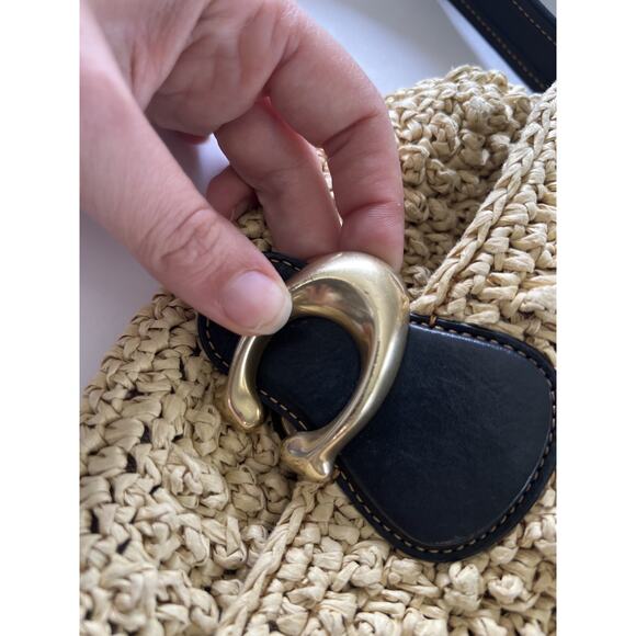 Coach Soft Tabby Shoulder Bag Popcorn Raffia Straw Leather CA032 Crossbody Purse - Picture 12 of 14